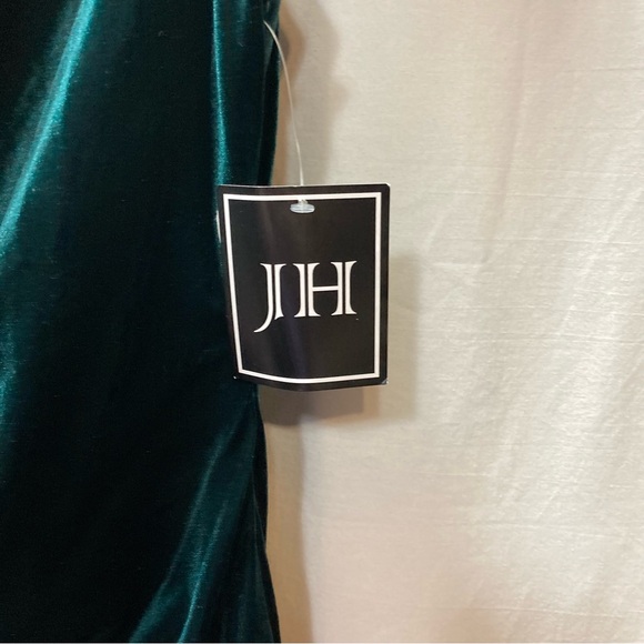 TOMMY HILFINGER VELVET GREEN PARTY DRESS RUCHING ZIP UP DRAPED NECK NWT SIZE 16 - Picture 6 of 15